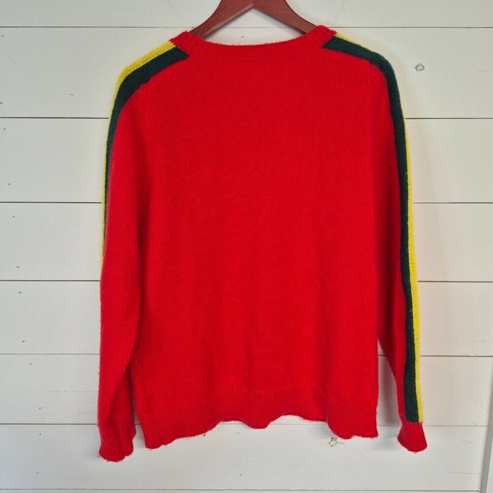 Jodifl Red Knit Sweater With Rainbow Striped Sleeves Womens Medium - Picture 4 of 4